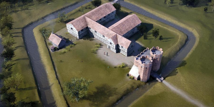 Reconstruction of medieval Coleshill hall and gatehouse