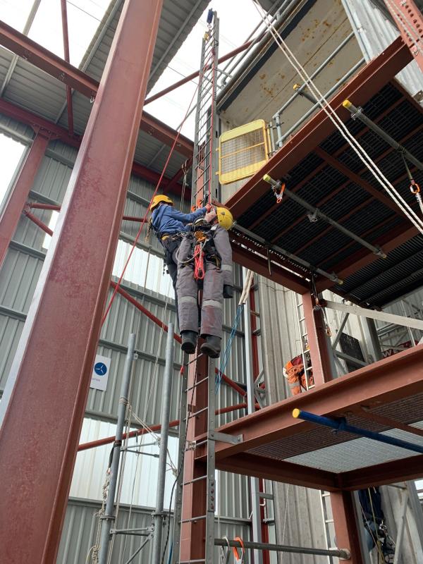 marine archaeologist climbing a ladder