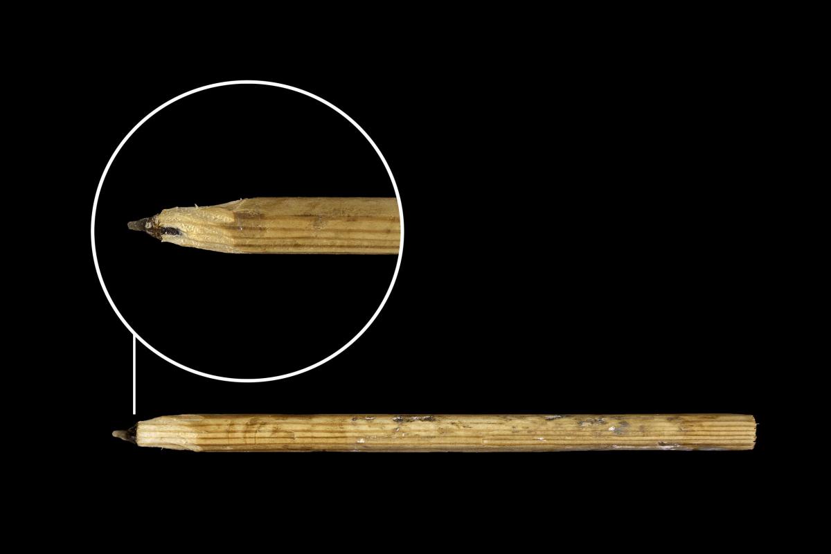 Modern reconstruction of Mesolithic flint, showing microlith used as drill bit