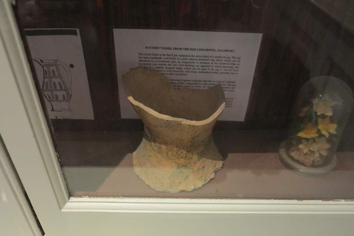 The base of a medieval 'baluster' jug, found during excavations at The Red Lion