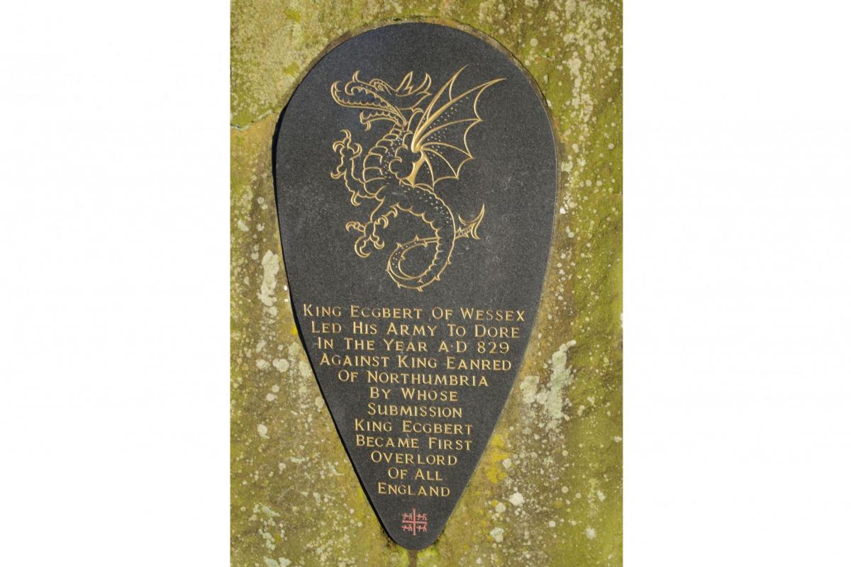 The Wyvern on a memorial stone on Dore village green