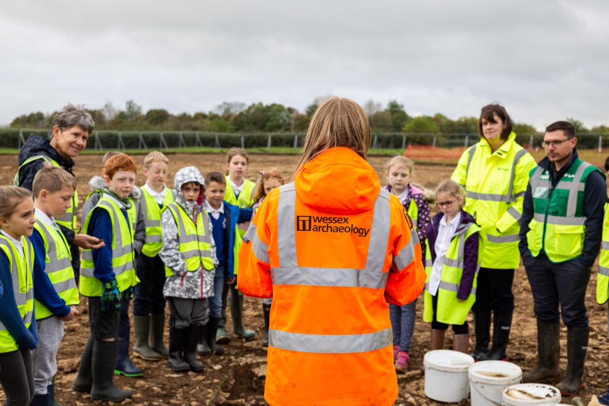 school children out on site 