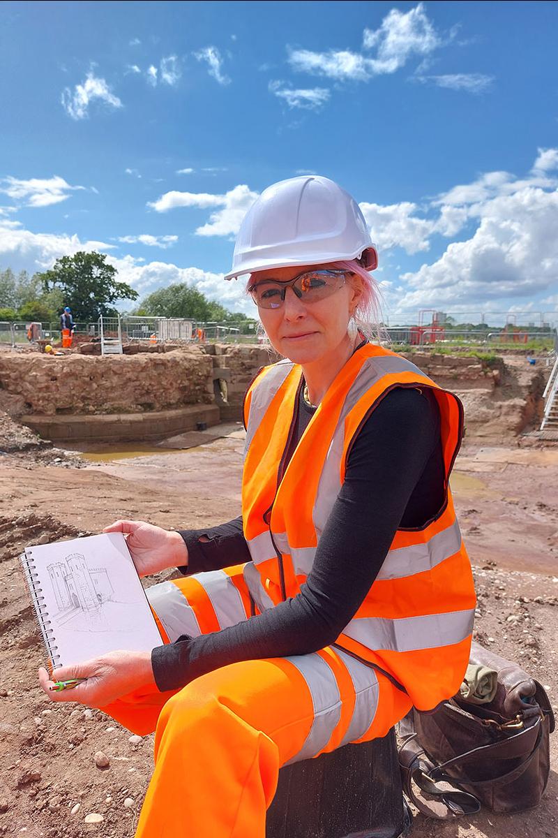 Professor Alice Roberts on site at HS2 Coleshill filming for Digging for Britain series 10