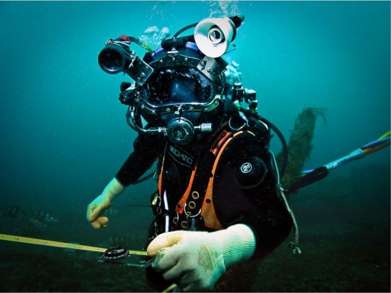 Diver taking measurements in the English Channel