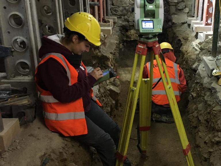 Chiara recording a trench at Bath Abbey