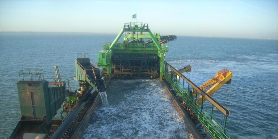 Marine Aggregate Industry vessel dredging out at sea