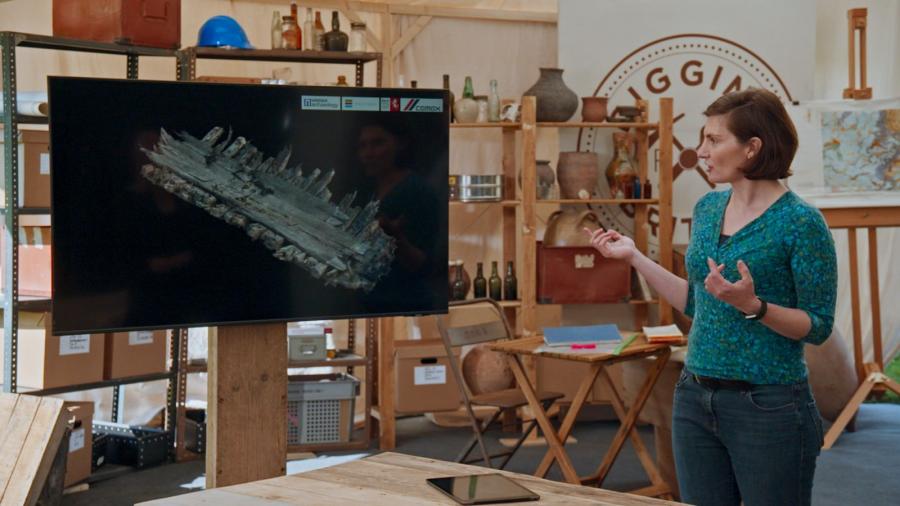 Andrea talks in the BBC studios Digging For Britain tent