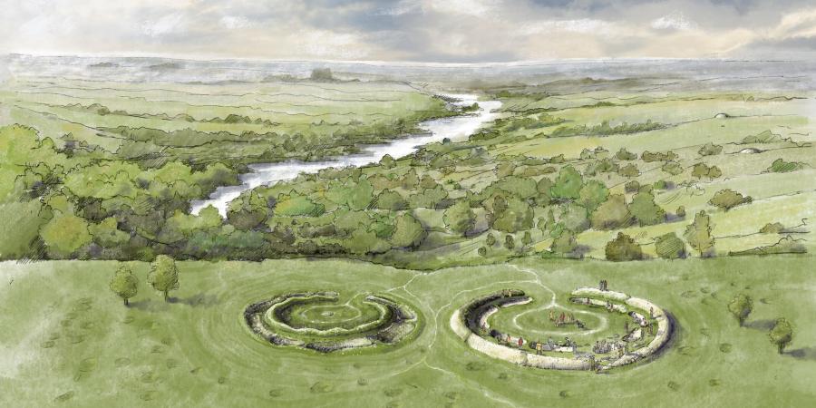 Reconstruction painting of Bulford Henges