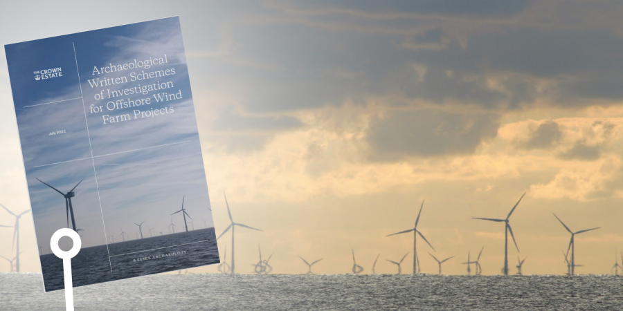 Picture of guidance document and wind turbines at sea 