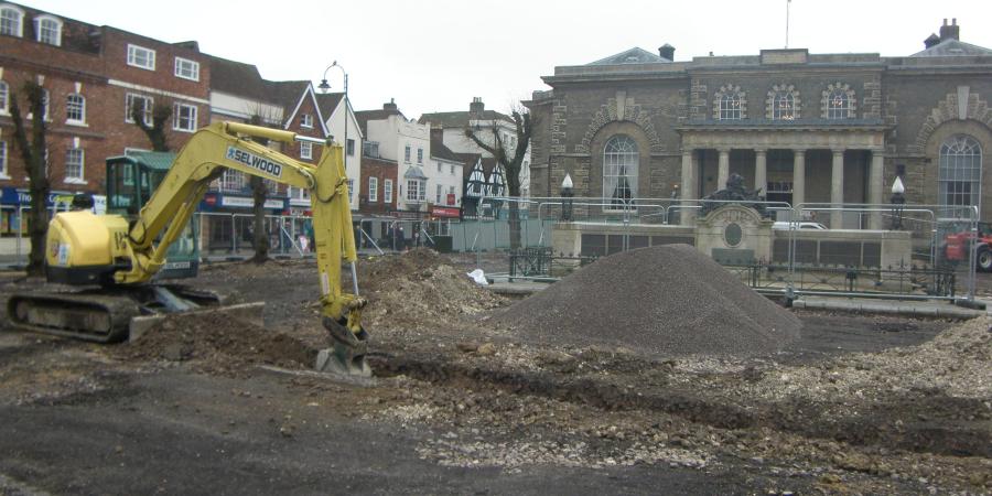 View of Salisbury Market Place, during process of excavation
