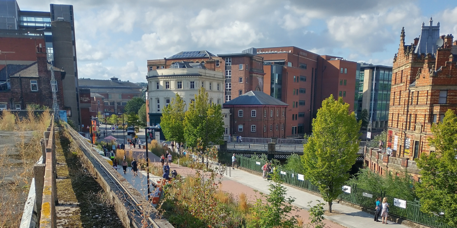 View of the ‘Grey to Green’ regeneration of the former road Castlegate