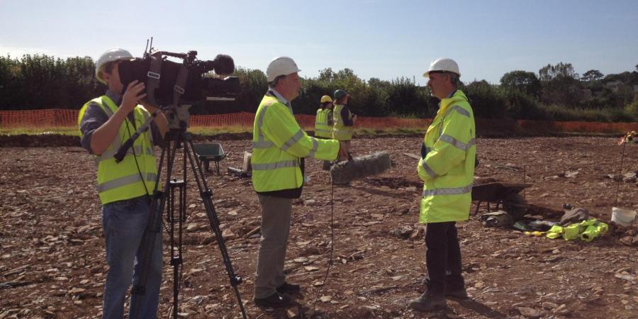 ITV press crew recording at Wessex Archaeology site, Sherford