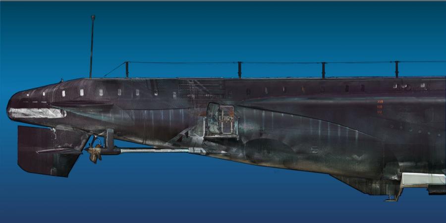 Laser scan image of a submarine