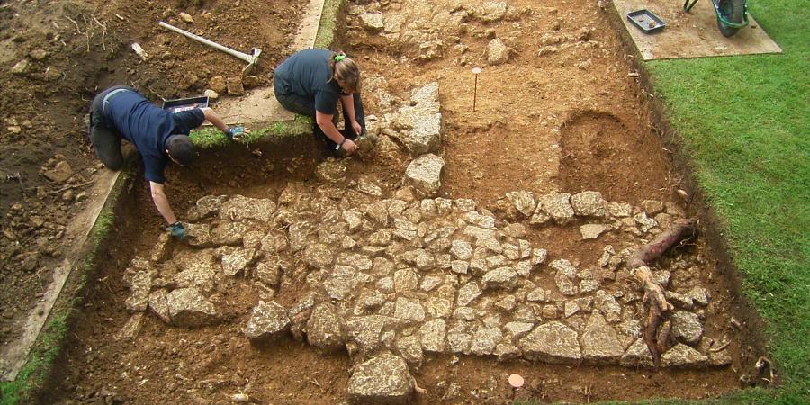 The Time Team excavating at the Sewardsley Priory site