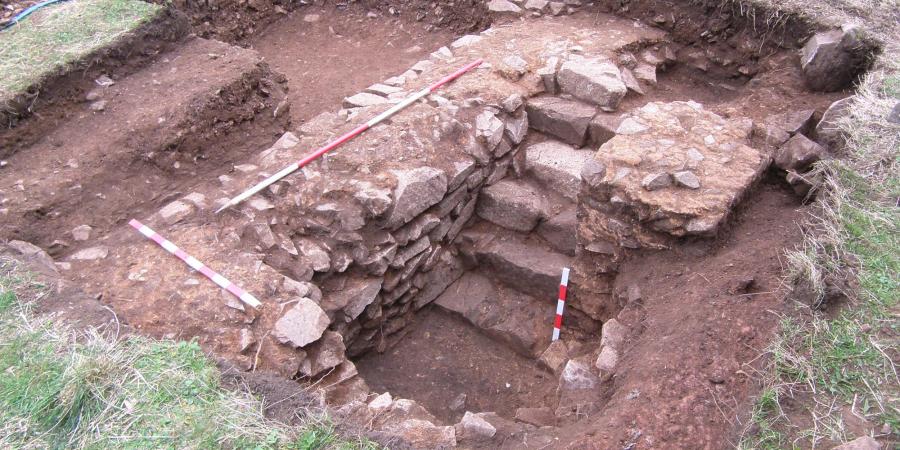 Excavated trench containing a staircase at Groby Old Hall