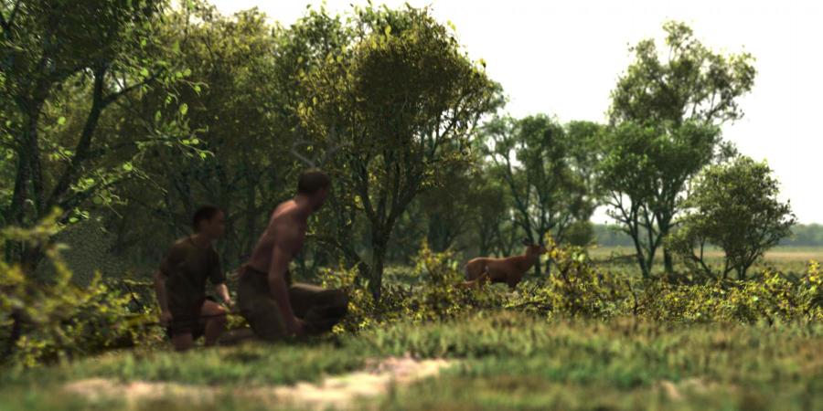 Hunting scene, reconstruction of a prehistoric landscape now below the seabed