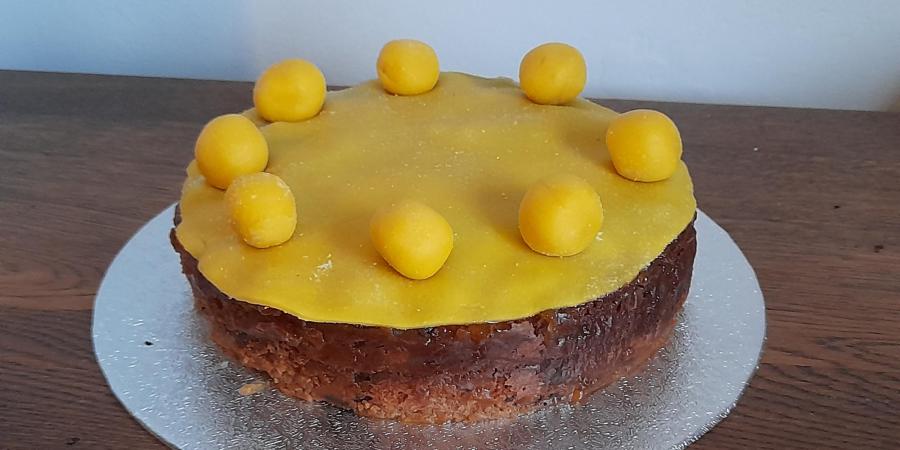 A Simnel cake, typically eaten at Easter in the UK