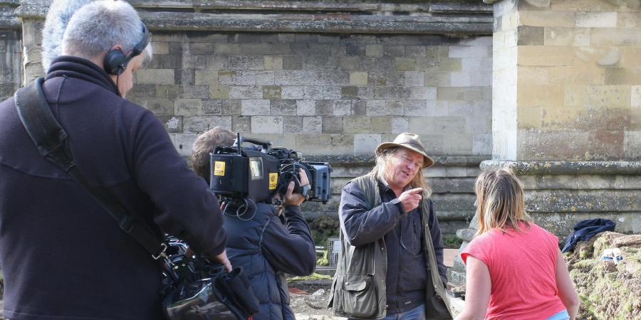 Phil Harding during Time Team recording at Salisbury Cathedral
