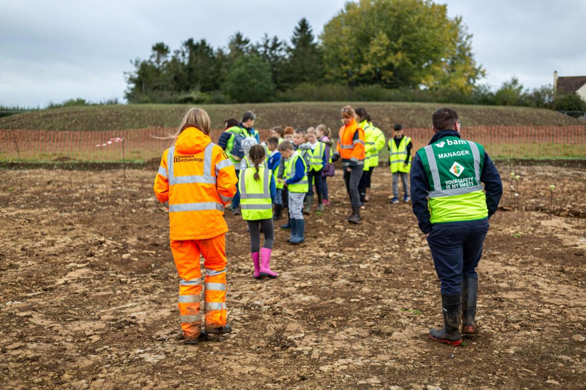 A group of school children visit the site