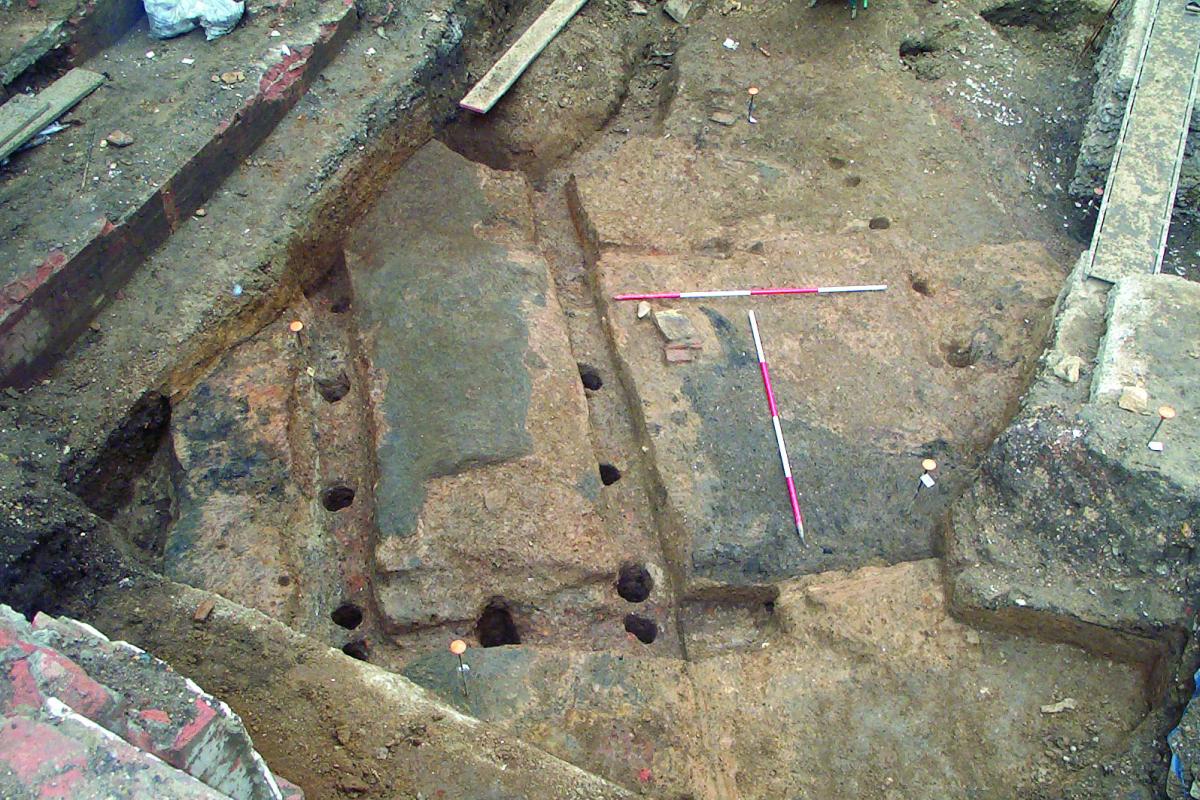 Fenchurch early Roman building remains showing clay floors and posthole remains