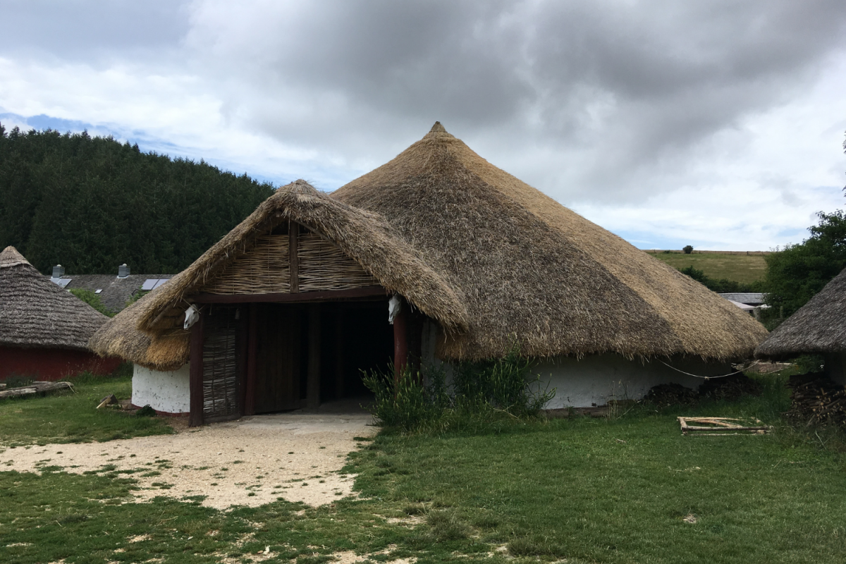 A physical reconstruction of an Iron Age roundhouse at Butser Ancient Farm