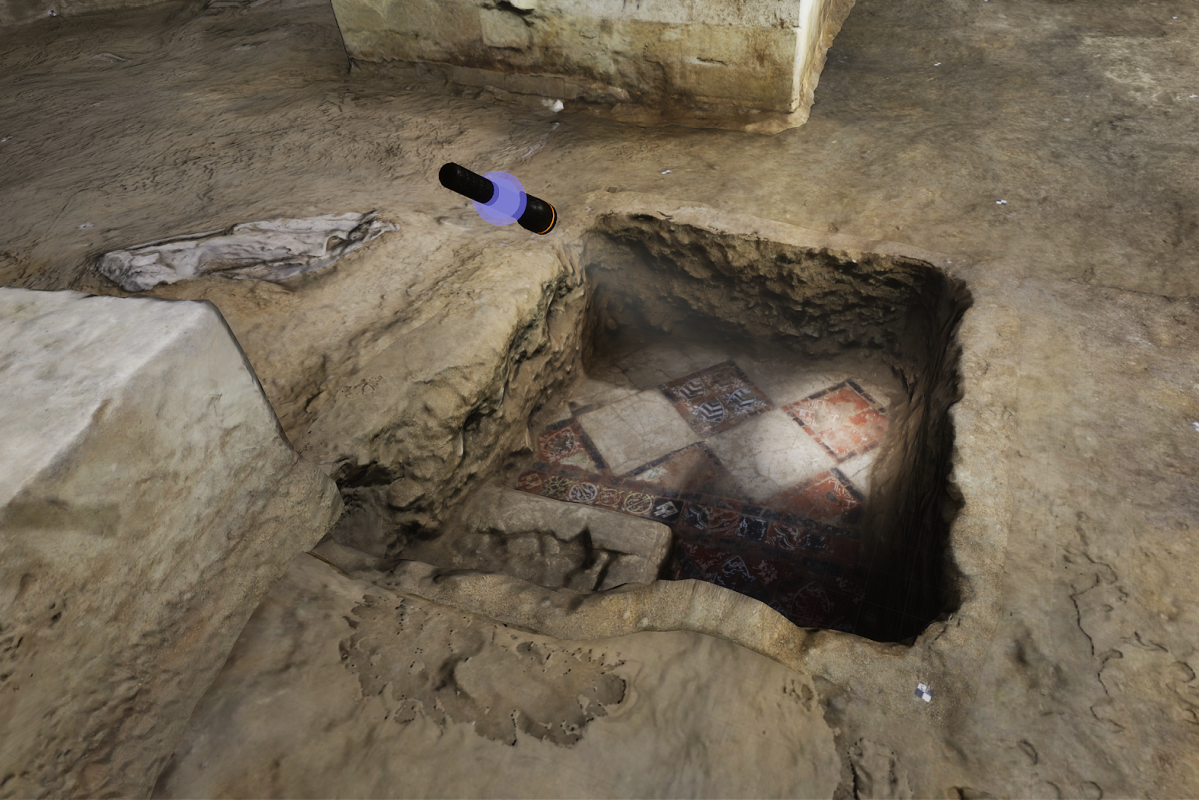 Virtual Reality experience an excavation at Bath Abbey showing virtual torch