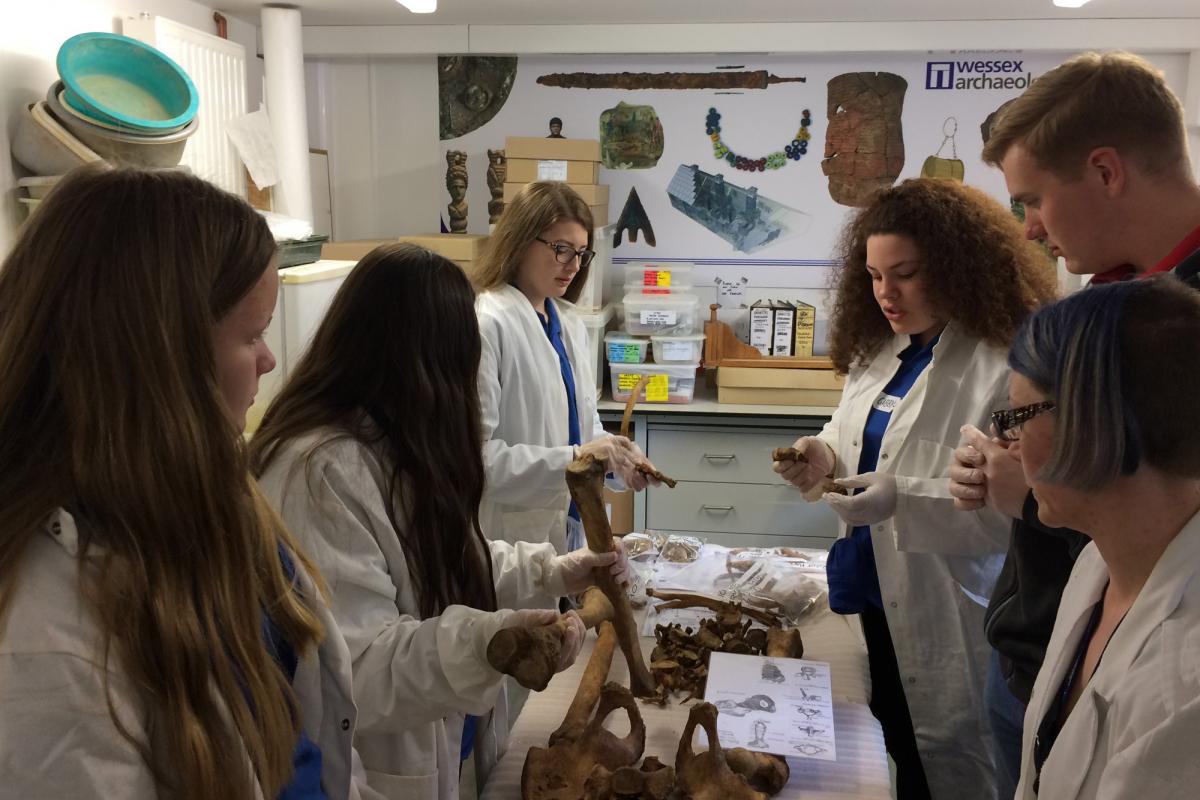 Students learning about human remains and archaeology