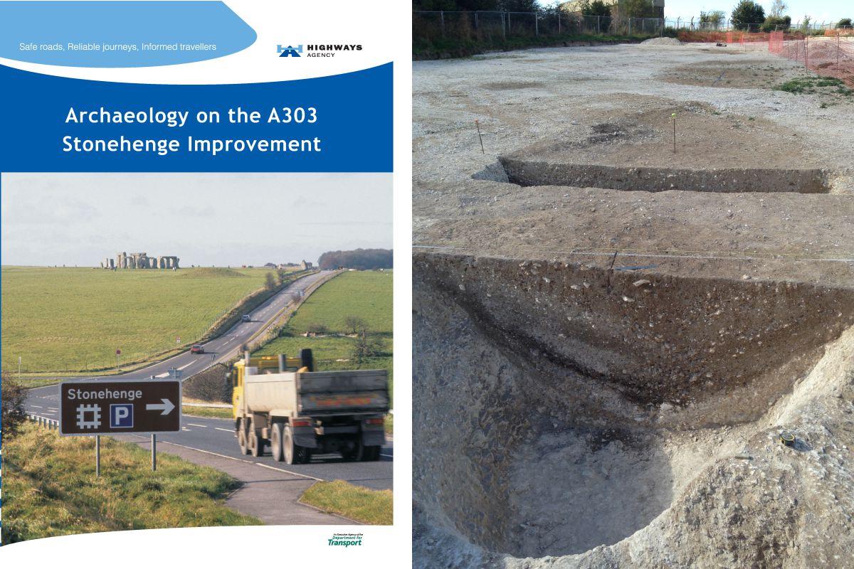 The front cover of Archaeology on the A303 Stonehenge improvement, and the causewayed enclosure at Larkhill