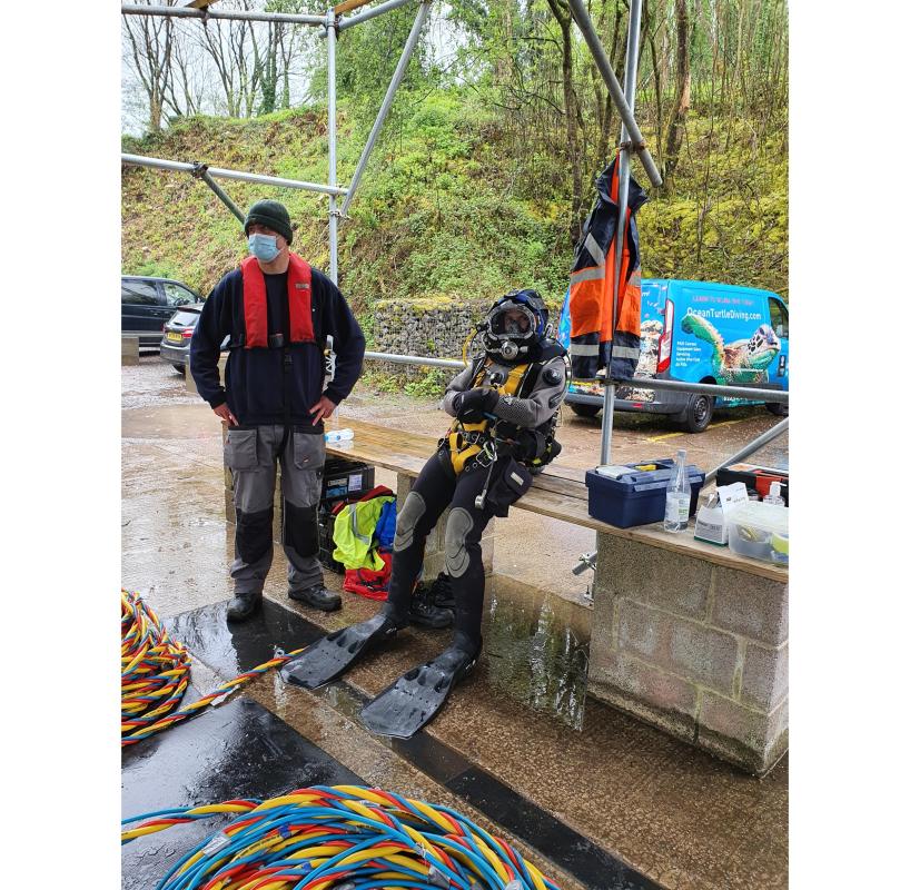 Andrea ready for the water, waring surface supply equipment