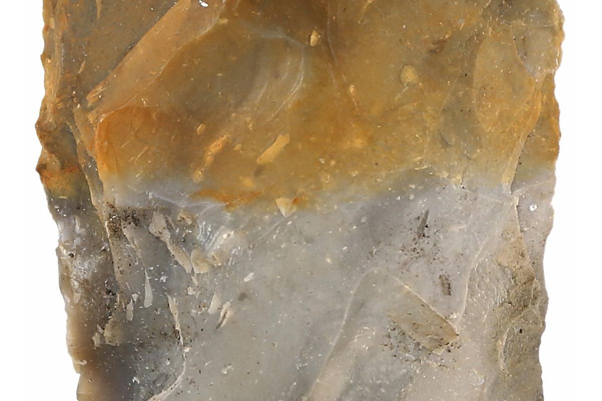 Phil Harding's flint Axe detail showing where flint has become stained