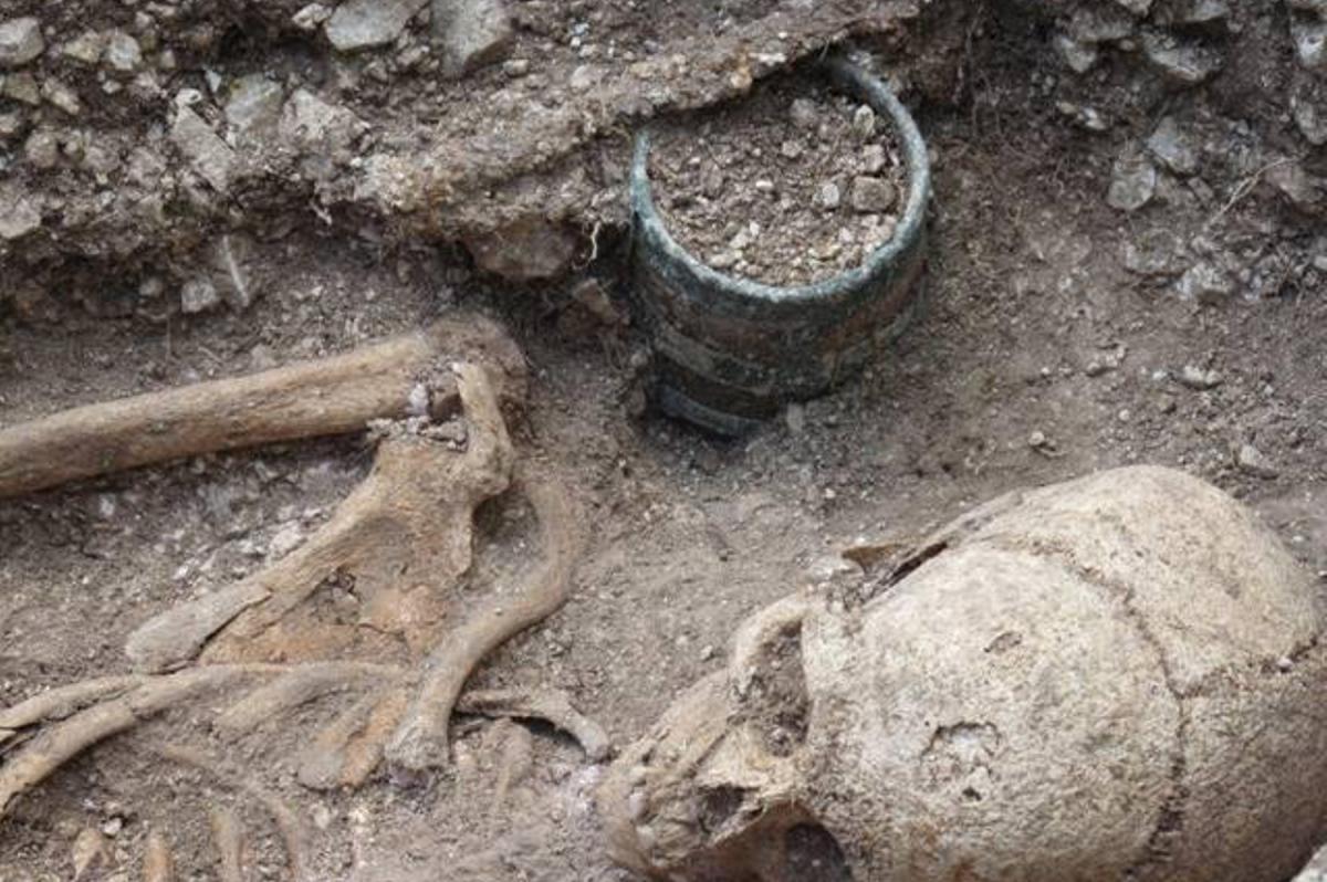 Anglo-Saxon bucket from Barrow Clump during excavation