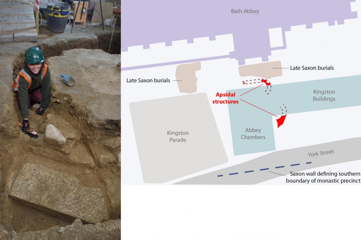 Excavation of the apse beneath Abbey Chambers, inside Bath Abbey