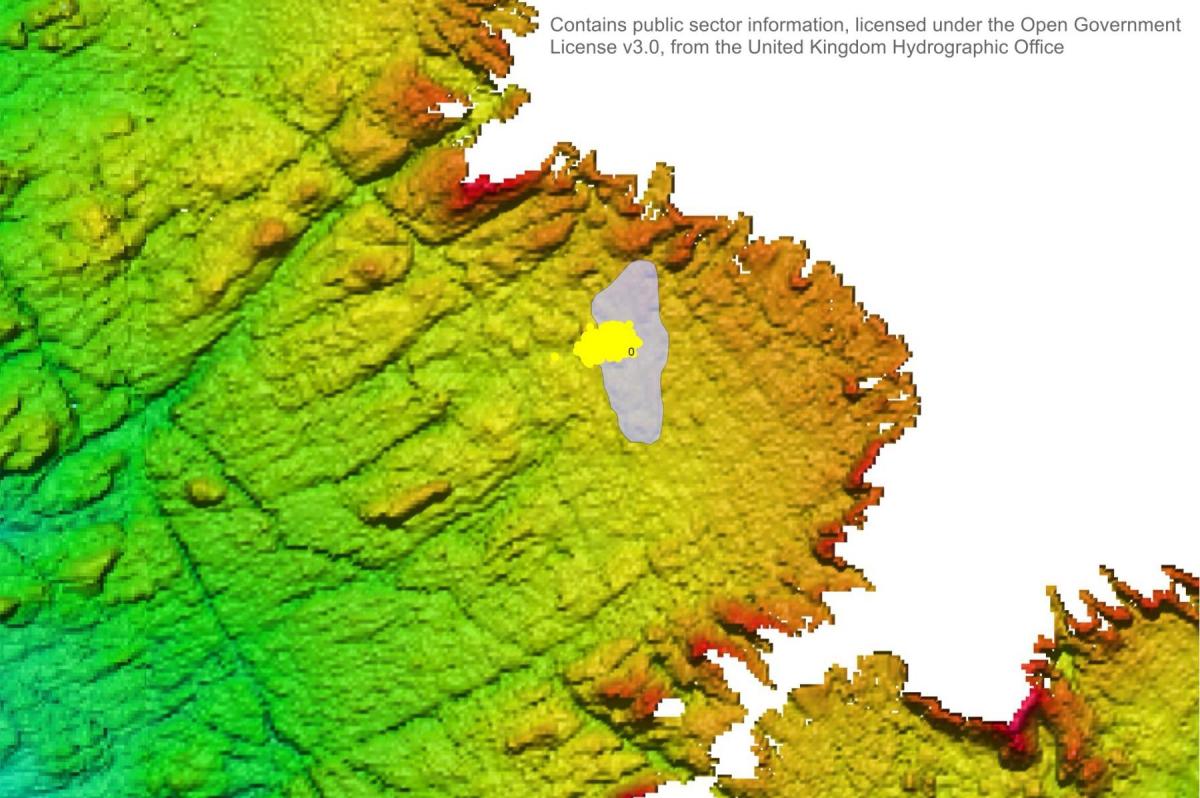 Bathymetry of the seabed showing area searched