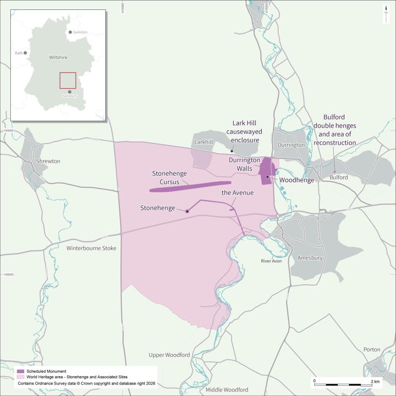 Map showing Bulford in relation to Stonehenge