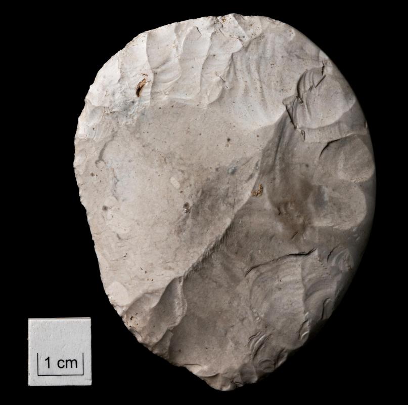 Disc shaped flint knife found at Bulford by Phil Harding of Wessex Archaeology
