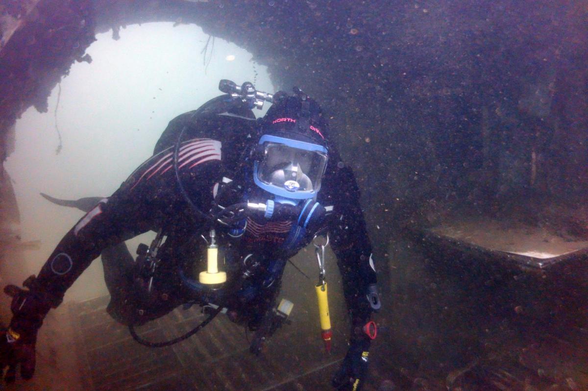 Diver inside a wreck