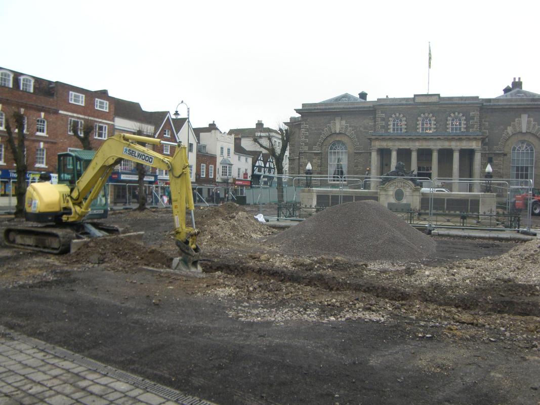 View of Salisbury Market Place, during process of excavation in 2013