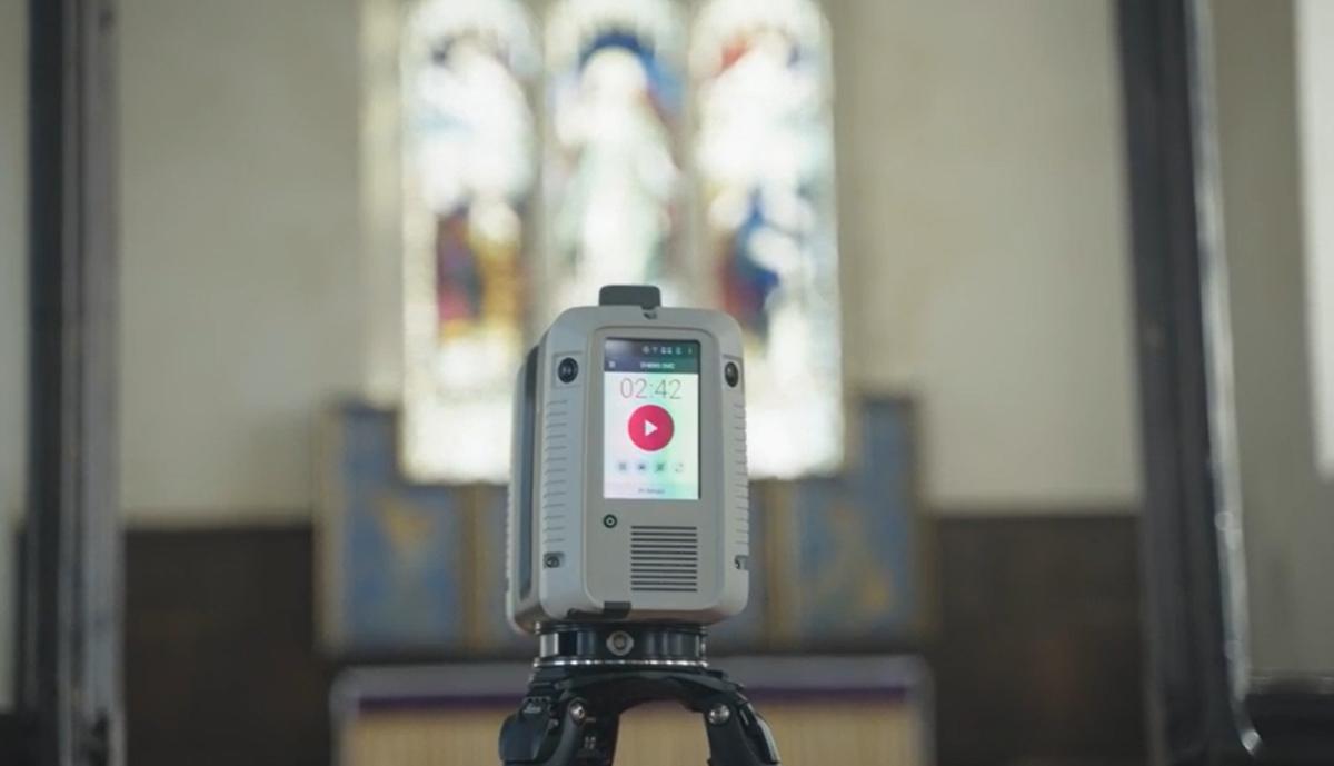 laser scanner records church's interiors with stained glass window in background