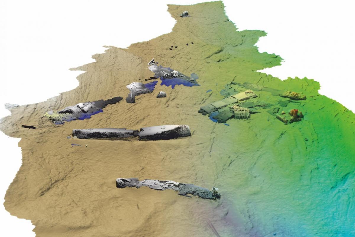 Marine Geophysics multibeam data showing wreck site at Scapa Flow