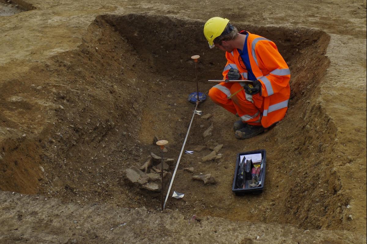 Recording Bronze Age pottery scatter at Riding Court, Datchet
