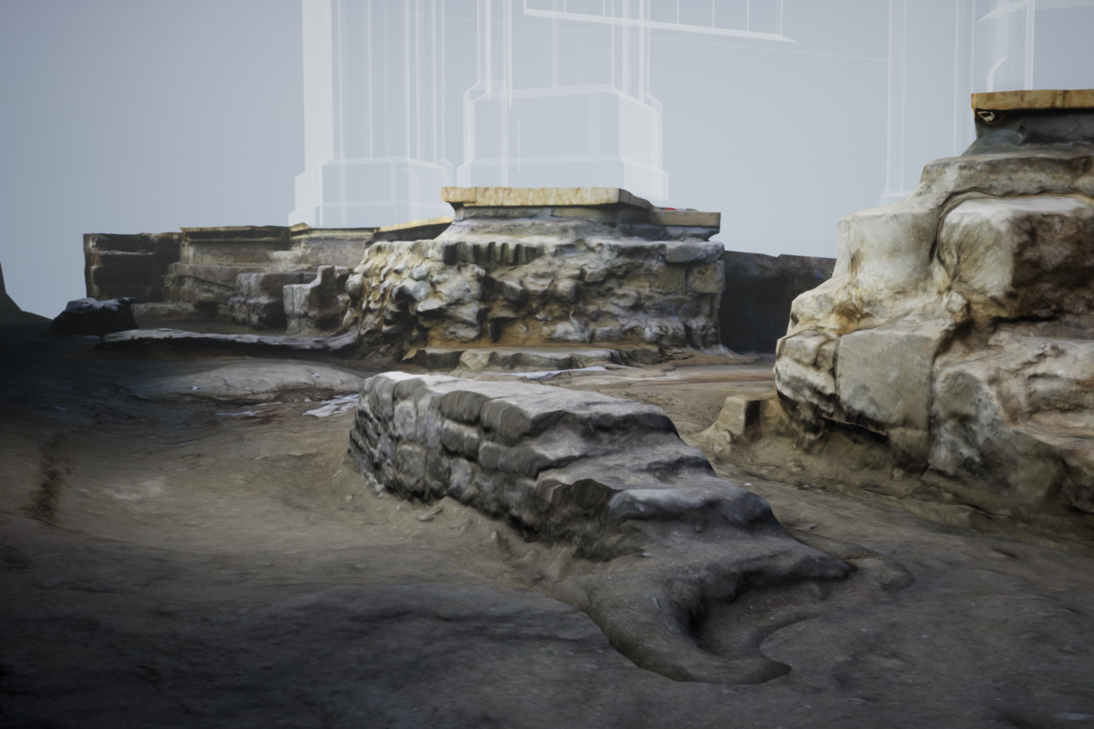 Virtual Reality showing footings of pillars at Bath Abbey
