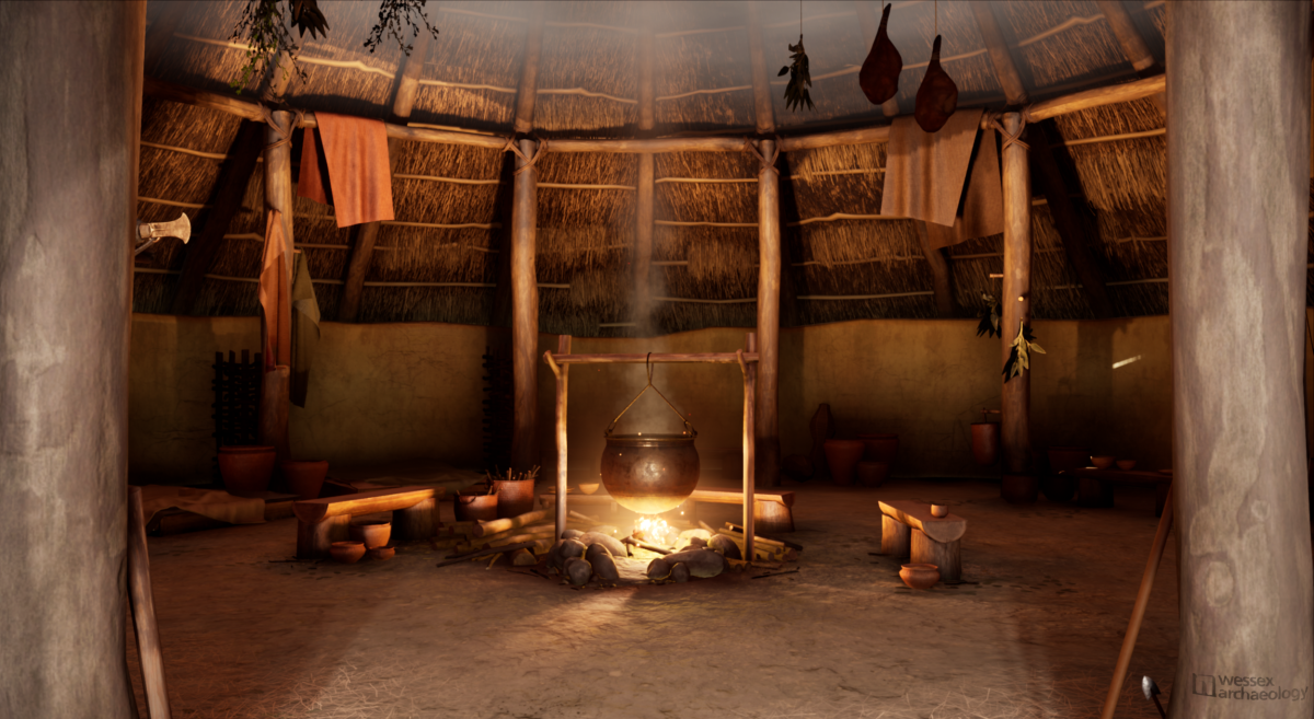 Central hearth in Bronze Age Roundhouse Virtual Reality experience 