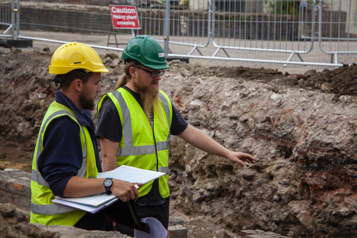 Archaeologist recording industrial archaeology at Sheffield Castle