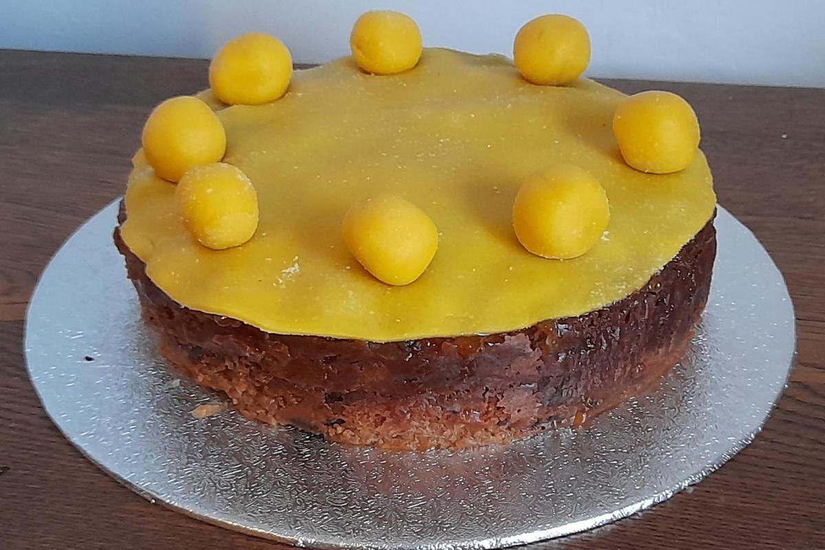 A Simnel cake, typically eaten at Easter in the UK