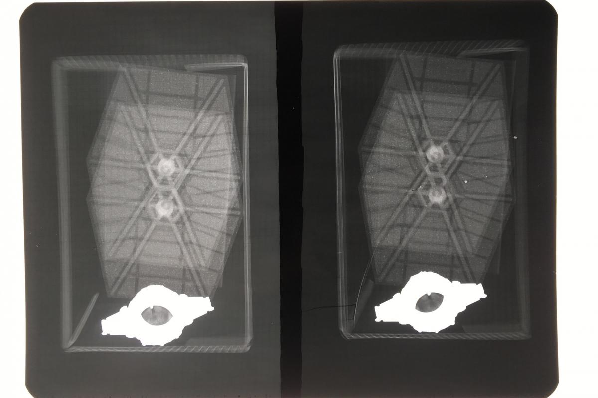 X-ray image of the TIE Fighter in its box