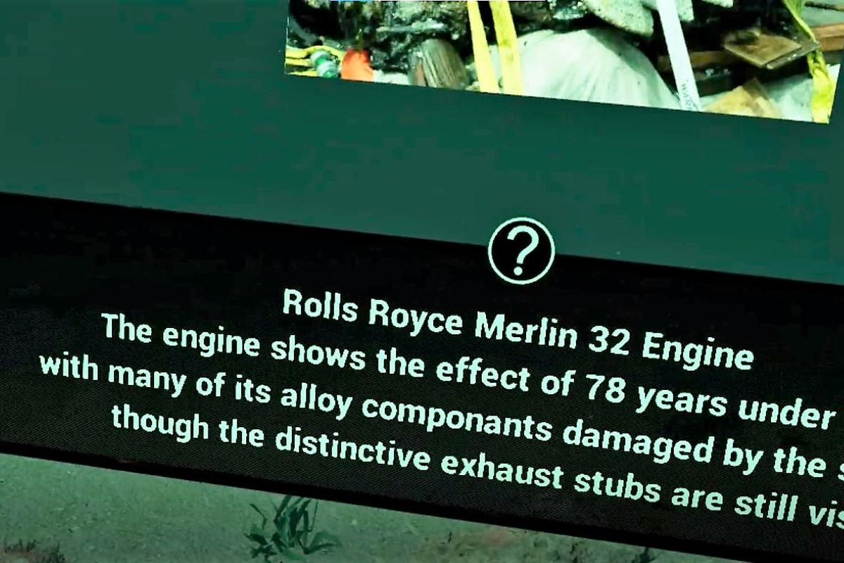 Close up view of the Rolls Royce Merlin 32 Engine information point in the Fairey Barracuda VR