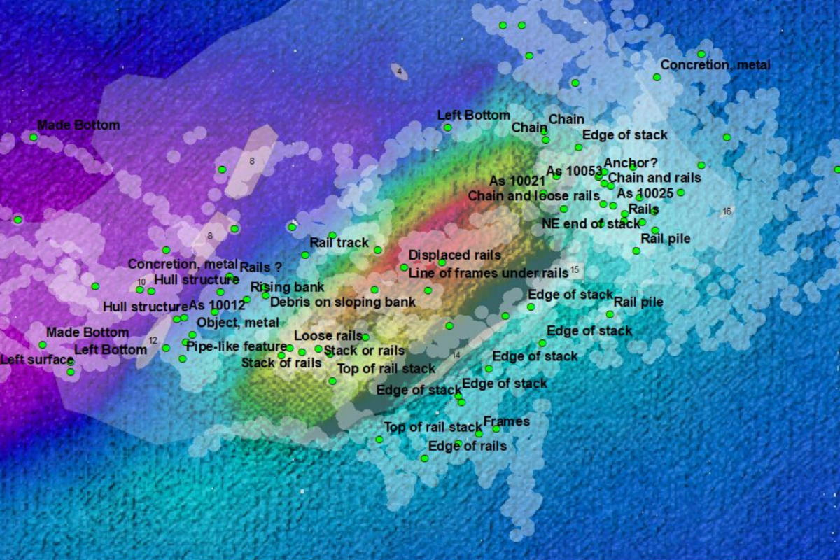 Survey coverage of the South Australian wreck (Devon)