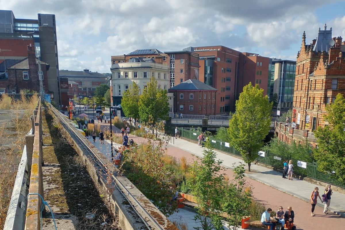 View of the ‘Grey to Green’ regeneration of the former road Castlegate