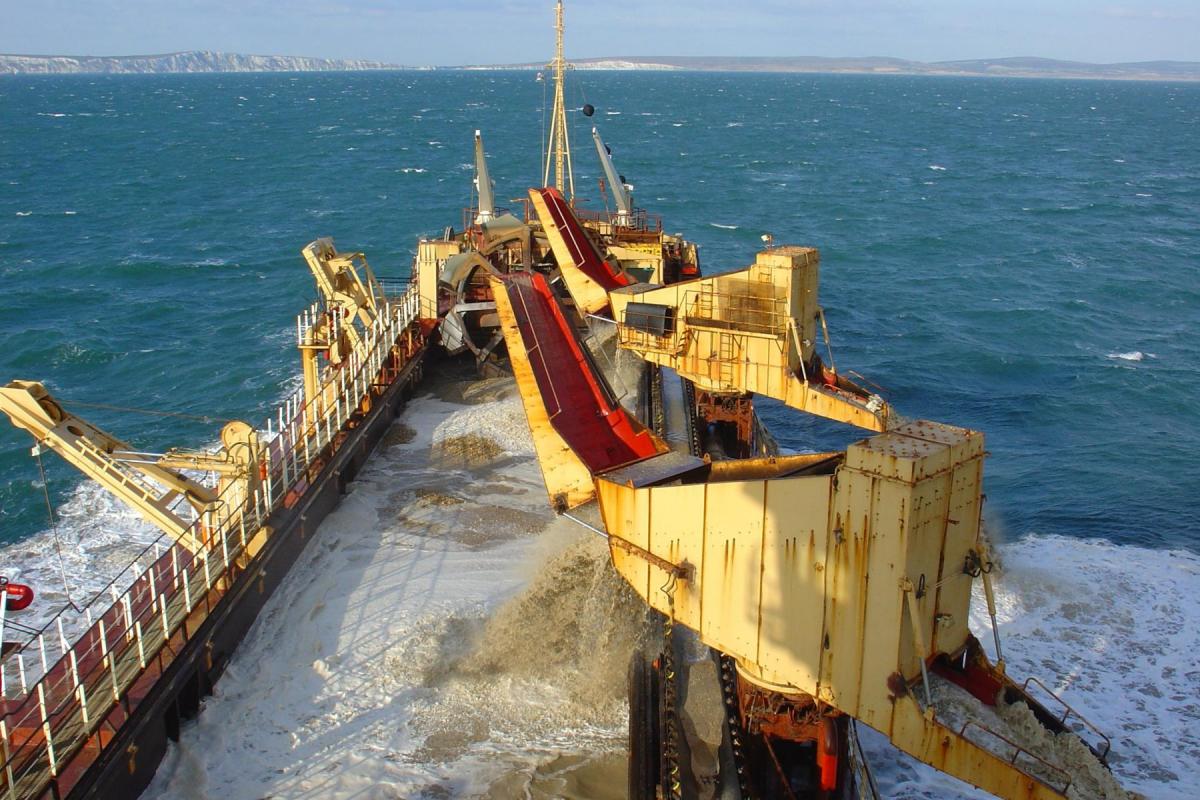 Marine aggregate dredger in action, image courtesy of 
