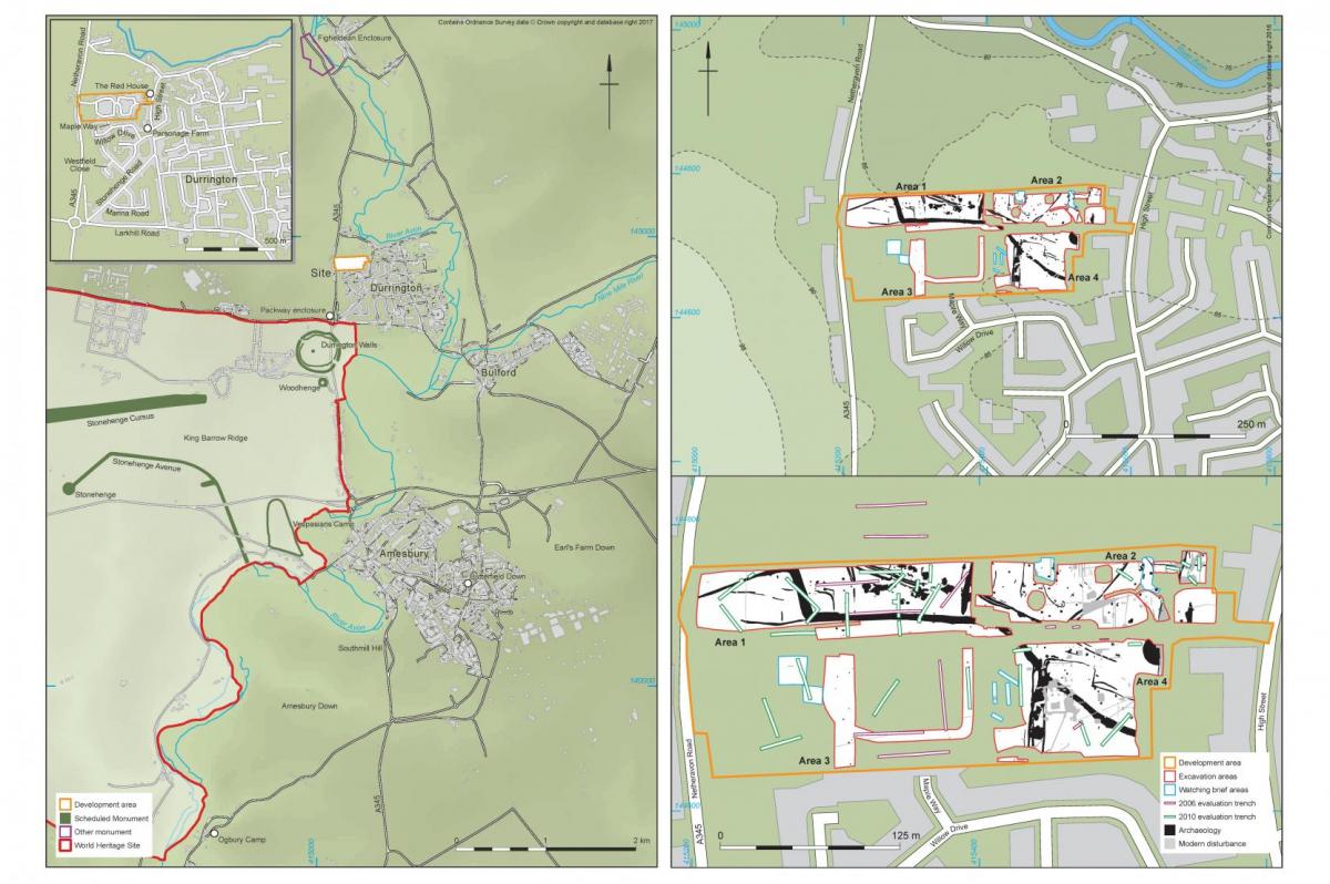 maps showing location of Durrington site in relation to Stonehenge